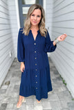 Simple And Free Midi Dress - Navy