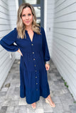 Simple And Free Midi Dress - Navy