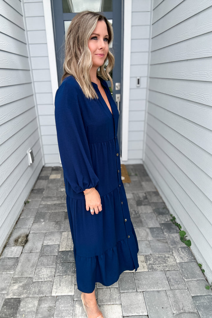 Simple And Free Midi Dress - Navy