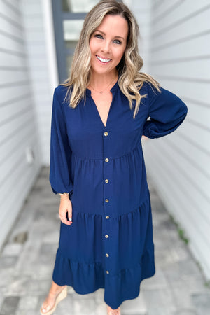 Simple And Free Midi Dress - Navy