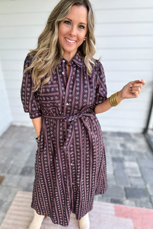 Button Front Garden Midi Dress - Expresso