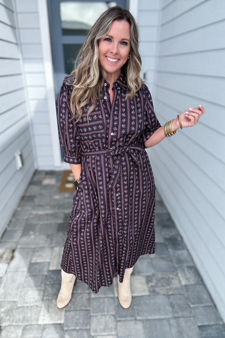 Button Front Garden Midi Dress - Expresso