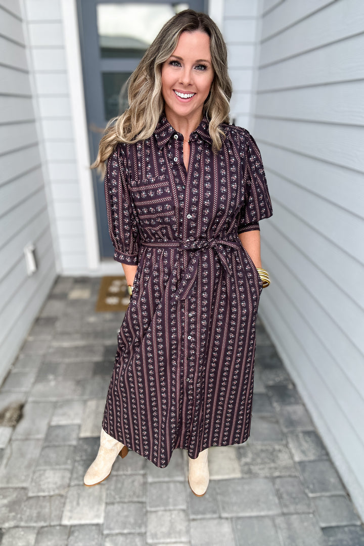 Button Front Garden Midi Dress - Expresso
