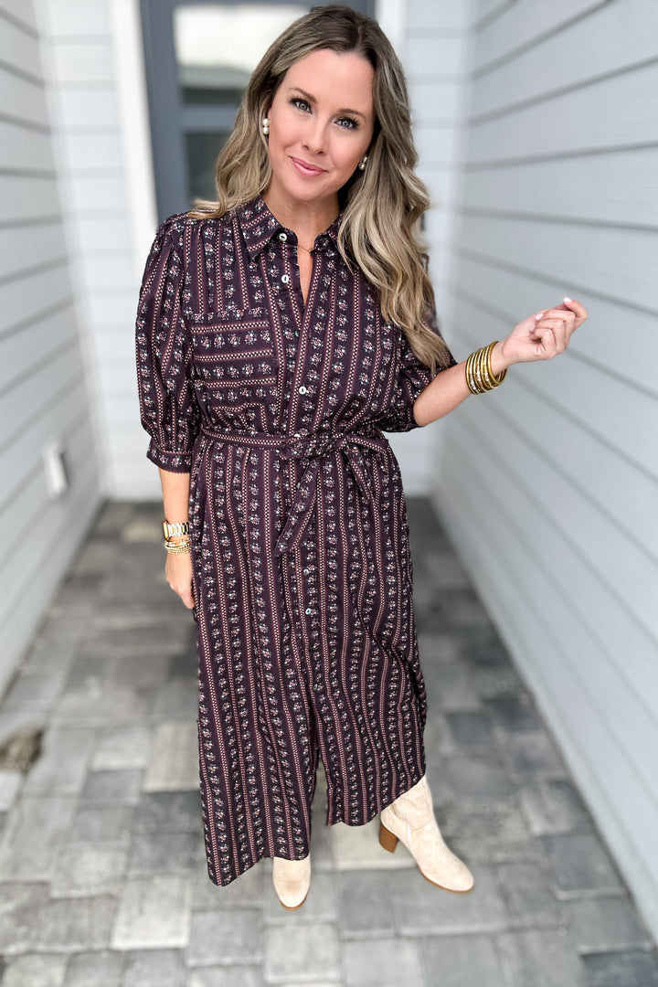 Button Front Garden Midi Dress - Expresso