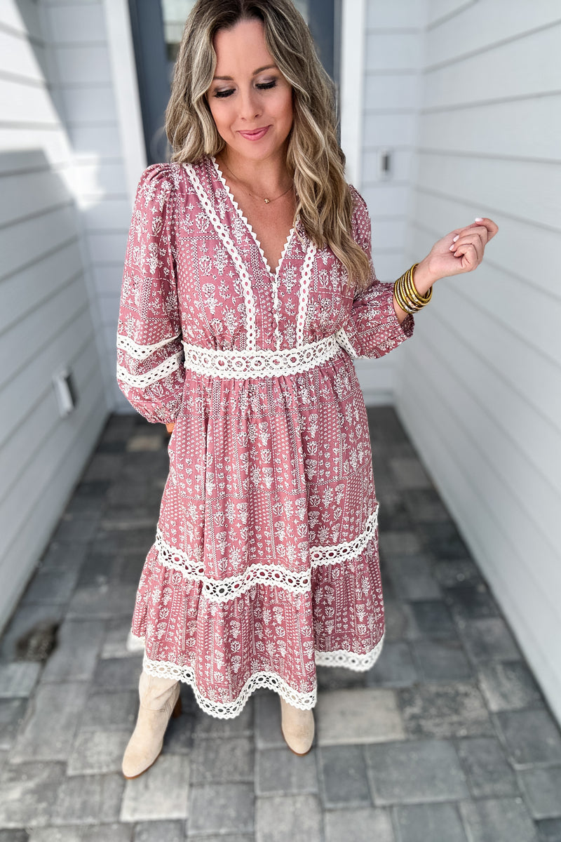 Garden dreams blush lace tiered maxi dress best sale