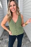 RIBBED V-NECK BUTTON UP SWEATER VEST - Green