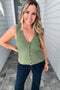 RIBBED V-NECK BUTTON UP SWEATER VEST - Green