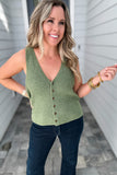 RIBBED V-NECK BUTTON UP SWEATER VEST - Green