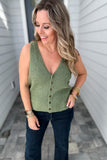 RIBBED V-NECK BUTTON UP SWEATER VEST - Green