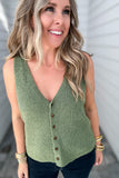 RIBBED V-NECK BUTTON UP SWEATER VEST - Green