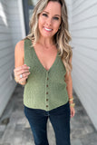 RIBBED V-NECK BUTTON UP SWEATER VEST - Green