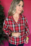 Christmas Wishes Plaid Ruffle Top - Red