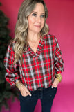 Christmas Wishes Plaid Ruffle Top - Red