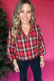 Christmas Wishes Plaid Ruffle Top - Red