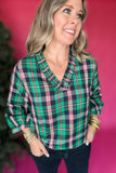 Christmas Wishes Plaid Ruffle Top - Green