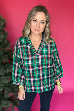 Christmas Wishes Plaid Ruffle Top - Green