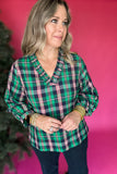 Christmas Wishes Plaid Ruffle Top - Green