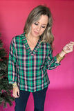 Christmas Wishes Plaid Ruffle Top - Green