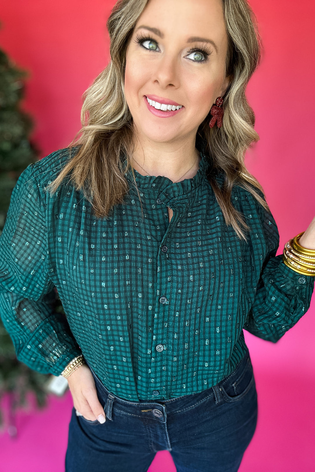 Molly Bracken: Shine On Hunter Green Blouse