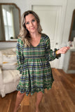 Smocked Plaid Babydoll Dress - Green