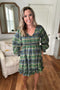 Smocked Plaid Babydoll Dress - Green