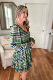 Smocked Plaid Babydoll Dress - Green