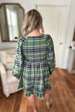 Smocked Plaid Babydoll Dress - Green