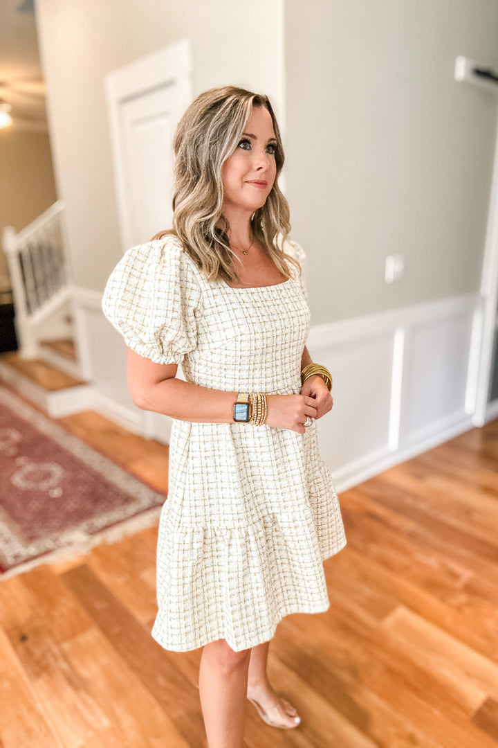 Tweed Puff Sleeve Dress