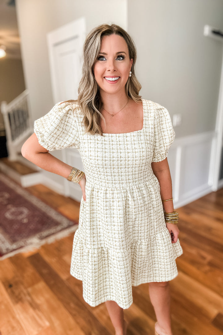Tweed Puff Sleeve Dress