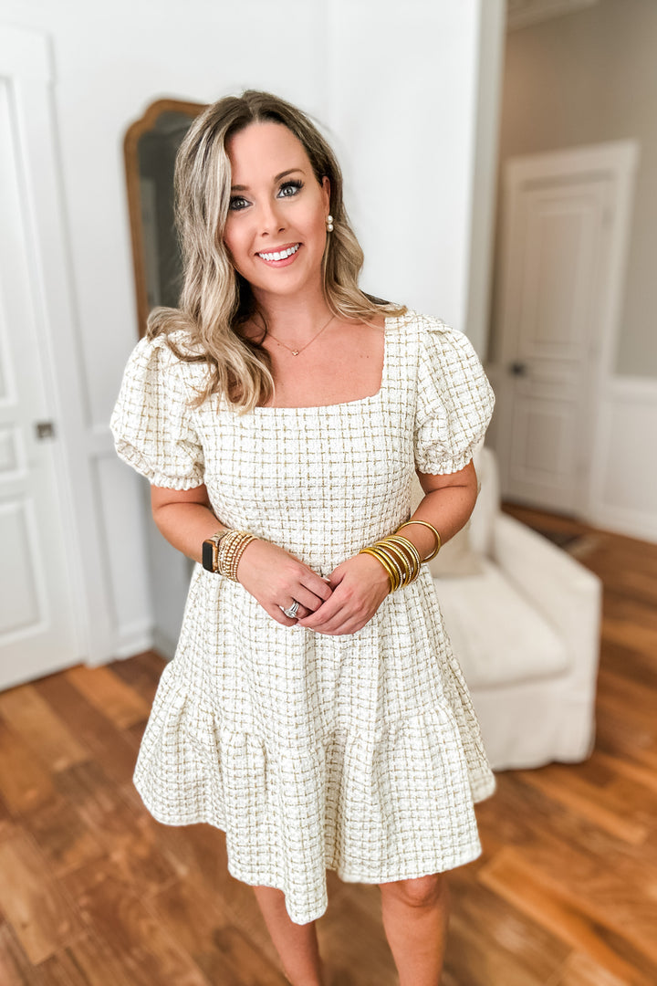 Tweed Puff Sleeve Dress