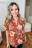 THML: Forever Falling Floral Blouse - Brown Multi