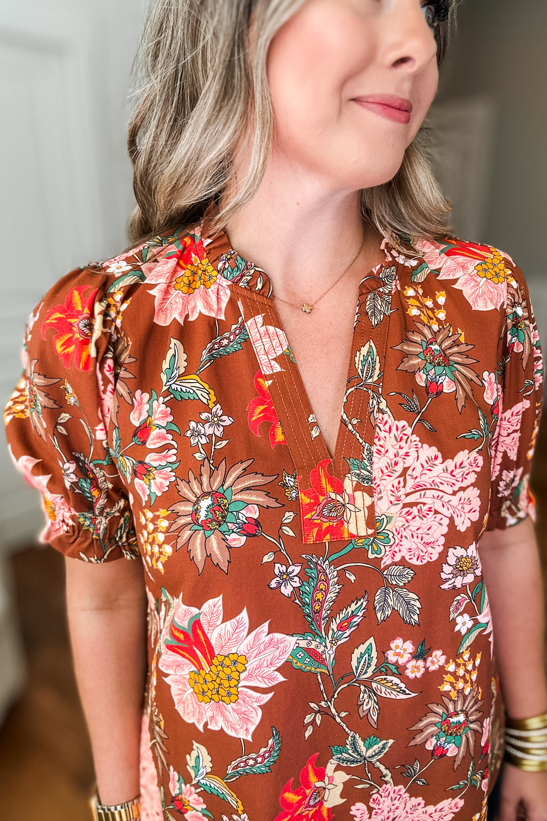 THML: Forever Falling Floral Blouse - Brown Multi