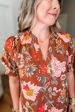 THML: Forever Falling Floral Blouse - Brown Multi