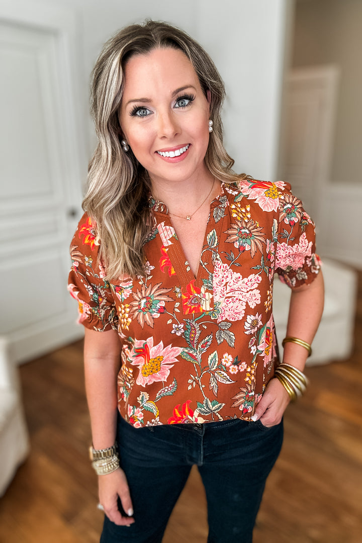 THML: Forever Falling Floral Blouse - Brown Multi