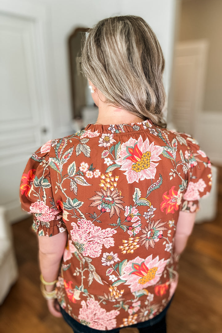 THML: Forever Falling Floral Blouse - Brown Multi
