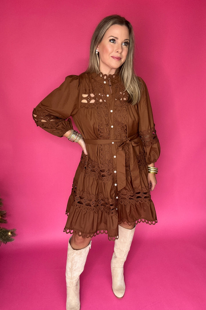 Southern Belle Lace Dress - Brown