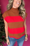 Nice Enough Scallop Sweater Top - Camel Stripes