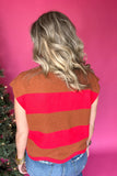 Nice Enough Scallop Sweater Top - Camel Stripes