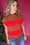 Nice Enough Scallop Sweater Top - Camel Stripes