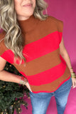 Nice Enough Scallop Sweater Top - Camel Stripes