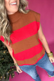 Nice Enough Scallop Sweater Top - Camel Stripes