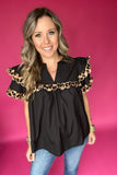 Scallop Meets Leopard Blouse - Black