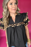 Scallop Meets Leopard Blouse - Black