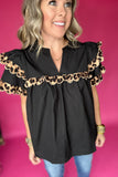 Scallop Meets Leopard Blouse - Black