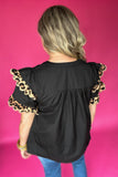 Scallop Meets Leopard Blouse - Black