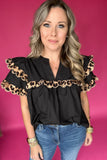 Scallop Meets Leopard Blouse - Black