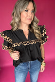 Scallop Meets Leopard Blouse - Black