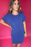 Ribbed It Is Dress - Blue