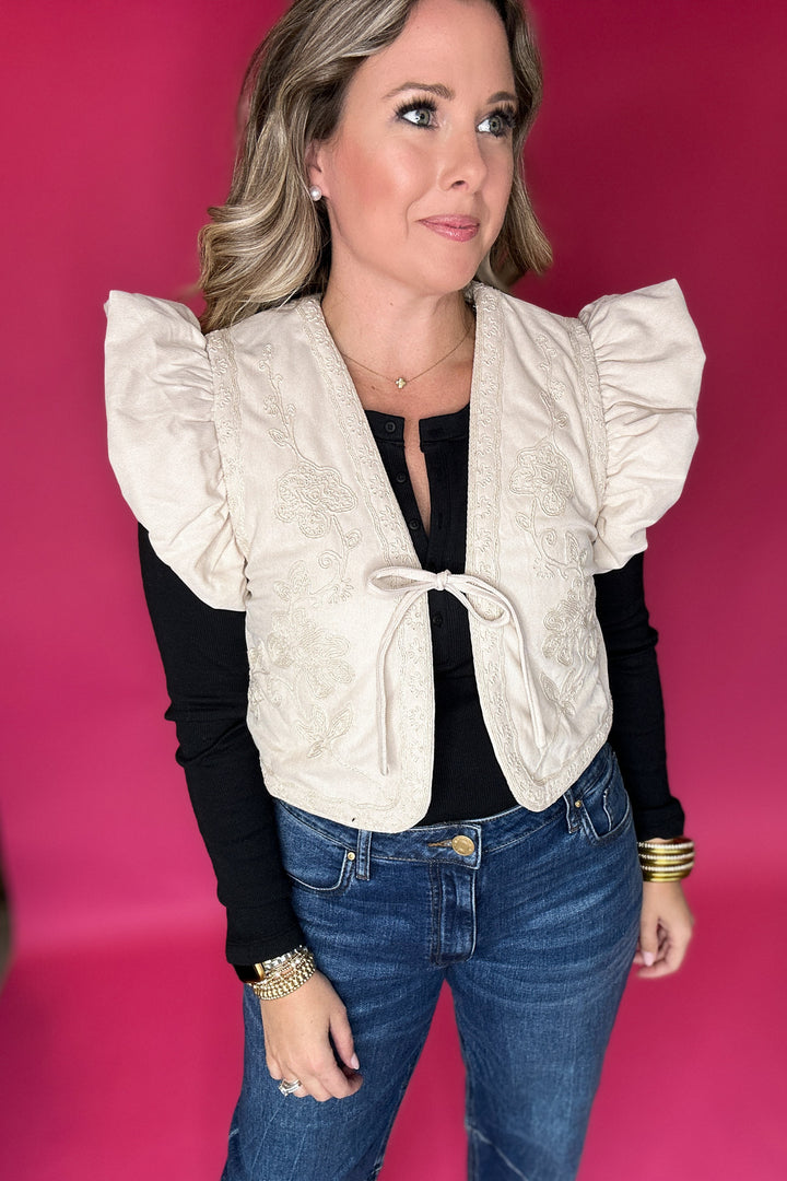 Little Miss Embroidered Crop Vest - Cream
