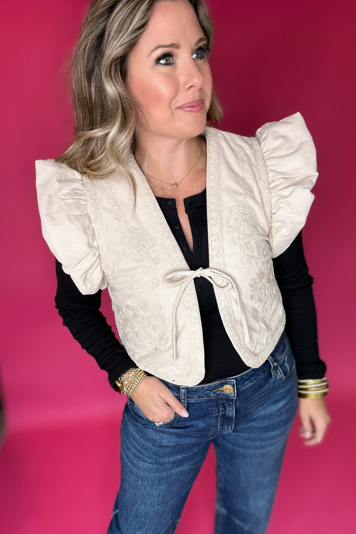 Little Miss Embroidered Crop Vest - Cream